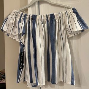 Blue and white striped off the shoulder top